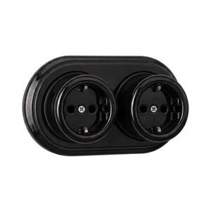 Elhard - Dvojitá keramická retro zásuvka domovní s rámečkem SCHUKO 230V černá EF0078+2xEF0073 obraz