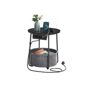 Odkládací stolek s vestavěnými zásuvkami a USB porty NOIRA 45 cm šedá/černá LET228B02 obraz