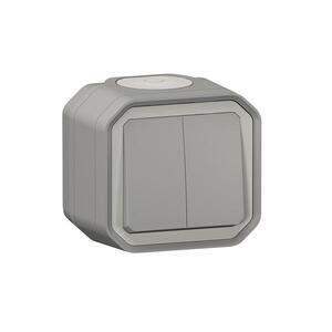 Legrand - Dvojitý schodišťový vypínač č. 6+6 PLEXO IP55 šedá 069715L obraz