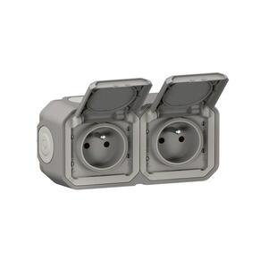 Legrand - Venkovní dvojitá zásuvka 250V/16A PLEXO IP55 šedá 069768L obraz