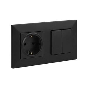 Legrand-Dvojitý schodišťový vypínač 6+6 a zásuvka domovní SC 250V/16A NILOE STEP LR0045+LR0037+LR0116 obraz