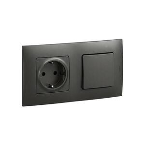 Legrand-Zásuvka domovní SCHUKO a jednopólový vypínač č. 1 s rámečkem NILOE černá LR0013+LR0114+LR0006 obraz
