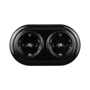 Elhard - Dvojitá keramická retro zásuvka domovní s rámečkem SCHUKO 230V černá EF0107+2xEF0105 obraz