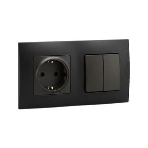 Legrand - Zásuvka domovní SCHUKO a dvojitý vypínač č. 5 s rámeč NILOE 250V černá LR0013+LR0114+LR0007 obraz
