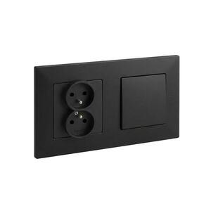 Legrand-Dvojitá zásuvka domovní 250V/16A a jednopólový vypínač NILOE STEP černá LR0045+LR0034+LR0038 obraz