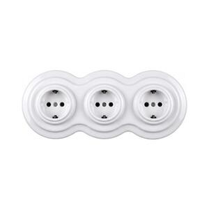 Elhard - Trojitá keramická retro zásuvka domovní s rámečkem SCHUKO 230V bílá EF0093+3xEF0087 obraz
