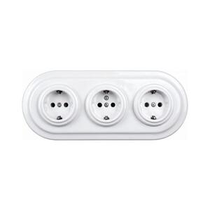 Elhard - Trojitá keramická retro zásuvka domovní s rámečkem SCHUKO 230V bílá EF0090+3xEF0087 obraz