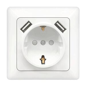 B.V. - Domovní zásuvka SCHUKO 250V + 2x USB s rámečkem bílá B20101NJD obraz