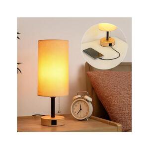 BRILAGI - Stolní lampa s USB portem TABLON 1xE27/25W/230V dub/černá/béžová BRI601 obraz