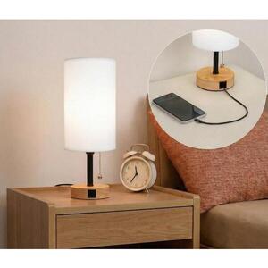 BRILAGI - Stolní lampa s USB portem TABLON 1xE27/25W/230V dub/černá/bílá BG3673+BG3680 obraz