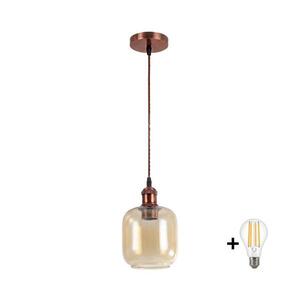 BRILAGI - LED Lustr na lanku R GLASS 1xE27/60W/230V pr. 14 cm měděná/kouř hnědá NSTK7765+AI0179 obraz
