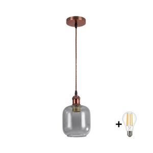 BRILAGI-LED Lustr na lanku RETRO GLASS 1xE27/60W/230V pr. 14 cm měděná/kouř šedá NSTK7758+AI0179 obraz