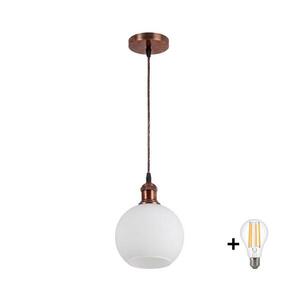 BRILAGI - LED Lustr na lanku RETRO GLASS 1xE27/60W/230V pr. 15 cm měděná/bílá NSTK7432+AI0179 obraz