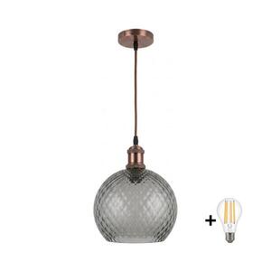 BRILAGI-LED Lustr na lanku RETRO GLASS 1xE27/60W/230V pr. 25 cm měděná/kouř šedá NSTK7486+AI0179 obraz