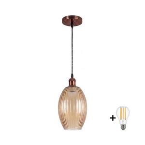 BRILAGI-LED Lustr na lanku R GLASS 1xE27/60W/230V pr. 17 cm měděná/kouř béžová NSTK7499+AI0179 obraz