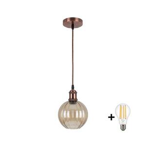 BRILAGI-LED Lustr na lanku R GLASS 1xE27/60W/230V pr. 18 cm měděná/kouř hnědá NSTK7482+AI0179 obraz