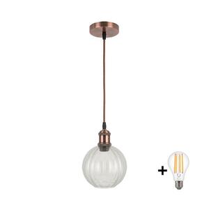 BRILAGI - LED Lustr na lanku RETRO GLASS 1xE27/60W/230V pr. 18 cm měděná/čirá NSTK7485+AI0179 obraz