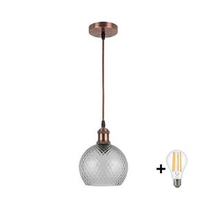BRILAGI-LED Lustr na lanku RETRO GLASS 1xE27/60W/230V pr. 18 cm měděná/kouř šedá NSTK7466+AI0179 obraz
