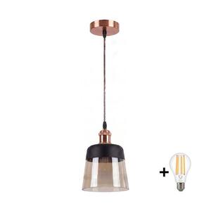 BRILAGI - LED Lustr R GLASS 1xE27/60W/230V pr. 15, 5 cm měděná/kouř béžová/černá NSTK7325+AI0179 obraz