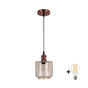 BRILAGI - LED Lustr na lanku R GLASS 1xE27/60W/230V pr. 14 cm měděná/kouř béžová NSTK7399+AI0179 obraz