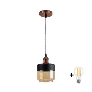 BRILAGI-LED Lustr na lanku R GLASS 1xE27/60W/230V pr. 14cm měď/kou béžová/černá NSTK7324+AI0179 obraz