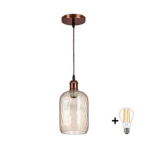 BRILAGI - LED Lustr na lanku R GLASS 1xE27/60W/230V pr. 14 cm měděná/kouř hnědá NSTK7702+AI0179 obraz