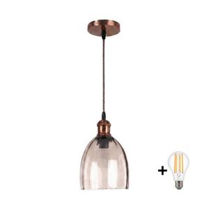BRILAGI - LED Lustr na lanku R GLASS 1xE27/60W/230V pr. 17 cm měděná/kouř béžová NSTK7393+AI0179 obraz