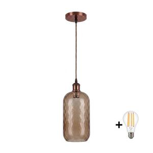 BRILAGI - LED Lustr na lanku R GLASS 1xE27/60W/230V pr. 14 cm měděná/kouř hnědá NSTK7701+AI0179 obraz