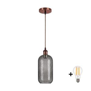BRILAGI - LED Lustr na lanku RETRO GLASS 1xE27/60W/230V pr. 14 cm měď/kouř šedá NSTK7501+AI0179 obraz