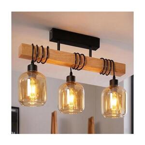 BRILAGI - Přisazený lustr WOOD GLASS 3xE27/60W/230V borovice/černá/kouř hnědá EG44074+3xNSTK7765 obraz