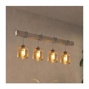 BRILAGI - Lustr na lanku WOOD GLASS 4xE27/60W/230V borovice/šedá/kouř hnědá EG49927A+4xNSTK7765 obraz