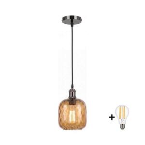 BRILAGI - LED Lustr na lanku RETRO GLASS 1xE27/60W/230V pr.14cm černá/kouř hnědá NSTK7703+AI0177 obraz