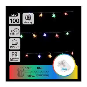 B.V. - LED RGBY Venkovní vánoční řetěz 100xLED/8 funkcí 3xAA 10m IP44 hvězdy B10303K56 obraz