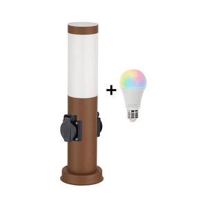 BRILAGI - LED RGBW Venkovní lampa se 2 zásuvkami 1xE27/12W/230V 40 cm IP44 hnědá BG3943+AI0819 obraz