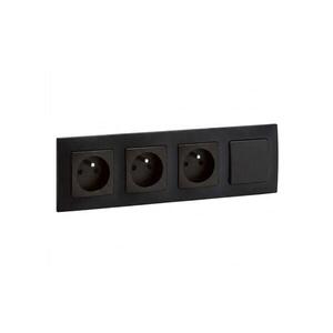 Legrand- Trojitá zásuvka domovní 250V/16A a jednopólový vypínač č. 1 NILOE černá LR0015+LR0001+LR0001+LR0001+LR0006 obraz