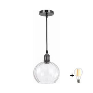 BRILAGI - LED Lustr na lanku RETRO GLASS 1xE27/60W/230V pr. 25 cm černá/čirá NSTK7491+AI0177 obraz