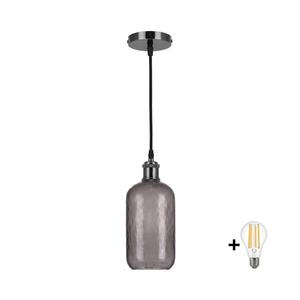 BRILAGI -LED Lustr na lanku RETRO GLASS 1xE27/60W/230V pr. 14 cm černá/kouř šedá NSTK7501+AI0177 obraz