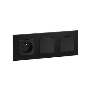 Legrand -Dvojitý jednopólový vypínač č. 1 a zásuvka domovní 250V/16A NILOE černá LR0014+LR0006+LR0006+LR0001 obraz