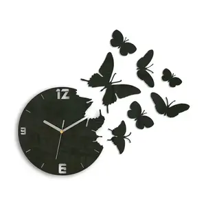ModernClock 3D nalepovací hodiny Butterfly wenge obraz