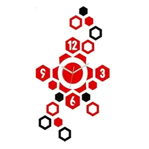 ModernClock 3D nalepovací hodiny Hexagon červené-černé obraz