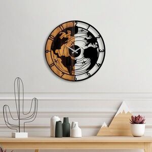 Wallity Dekorativní nástěnné hodiny WALLIE WOODEN WORLD MAP 56 cm ořech/černé obraz