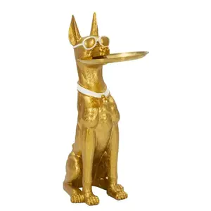 Mauro Ferretti Dekorativní socha Dog Pit s podnosem 74 cm zlatá obraz
