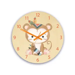ModernClock Dětské nástěnné hodiny Ami Opice indián 30 cm vícebarevné obraz