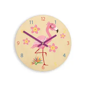 ModernClock Dětské nástěnné hodiny Ami Plameňák 30 cm vícebarevné obraz