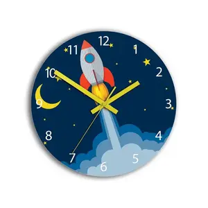 ModernClock Dětské nástěnné hodiny Raketa 30 cm vícebarevné obraz