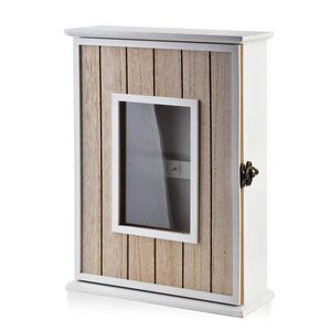 Mondex Dřevěná skříňka na klíče STACY Window 22x8x29, 5 cm bílá/hnědá obraz