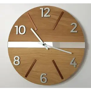 ModernClock Dřevěné nástěnné hodiny Aksel 33 cm dub přírodní/měděné/stříbrné obraz