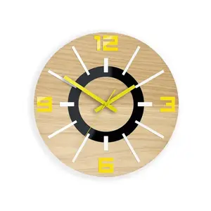 ModernClock Dřevěné nástěnné hodiny Alladyn 33, 5 cm dub přírodní/žluté obraz