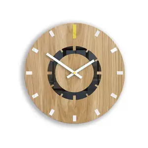 ModernClock Dřevěné nástěnné hodiny Atena 33 cm žluté/bílé obraz