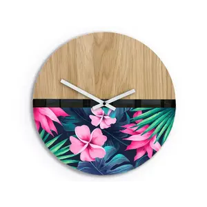 ModernClock Dřevěné nástěnné hodiny Flower 33 cm dub přírodní/růžové obraz